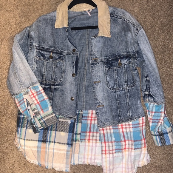 sirius plaid mixed denim jacket